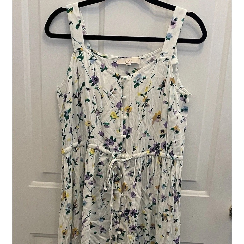 Loft‎ Floral High Low Sundress Ruffle Button Tie Waist Midi Multicolor Size 14
